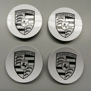 76mm Silver/Black center caps, fits Cayenna Carrera Porsche 911 rims, set